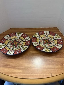 Pier 1 Vallarta set di due insalate dipinte a mano 9" rosso/verde/giallo toscano ritirato - Foto 1 di 11