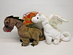 2 1990's Ty Beanie Babies MAGIC 1995 & SCORCH 1998 DRAGON Set, No Swing Tags - Picture 1 of 8