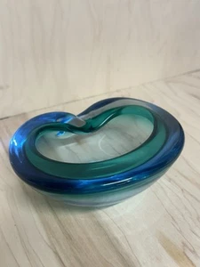 Murano Art Glass Blue Green Bowl Ashtray Trinket Dish 6.25” x 5.5” - Picture 1 of 6