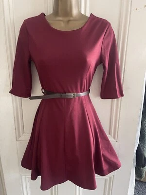 Burgundy Skater Belted Dress SZ 10/12 Nwt - Image 1 of 3