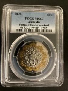 TOP POP 2024 MS69 CHRISTMAS FESTIVE FLORALS 50 CENT PCGS GRADED - Picture 1 of 3