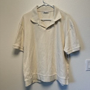Zara Seersucker Relaxed polo shirt Lapel collar front opening Short sleeves XXL - Picture 1 of 3