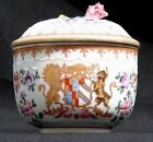 Fine Antique Armorial Samson Chinese Export Molded Porcelain Covered Sugar Bowl