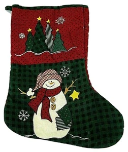 Medias de Navidad Muñeco de Nieve Acolchado Apliques Árbol Rojo Verde Vacaciones Algodón 13" h - Imagen 1 de 3