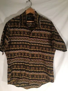 VTG 1970s Campus Large Polyester Disco Shirt Abstract Persian Rug Tribal Print - Picture 1 of 4