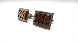 Vintage Swank Leaf Silver Gold Cufflinks - Picture 1 of 6