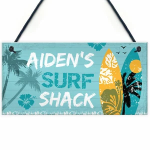 PERSONALISED Surf Shark Tiki Bar Sign Novelty Beach Bar Plaque Man Cave Gifts - Picture 1 of 9