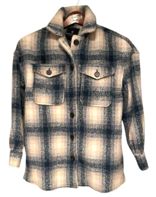 Bagatelle Mujer Azul Blanco Beige Cuadros Botón Difuso Chaqueta Bolsillos Talla Mediana Foto 1 de 4