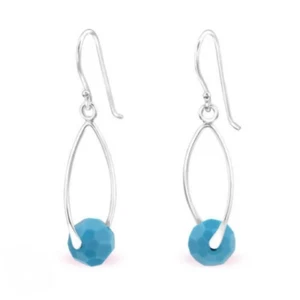 Turquoise Blue Crystals 925 Sterling Silver Drop Earrings made w 8mm Swarovski - Picture 1 of 3