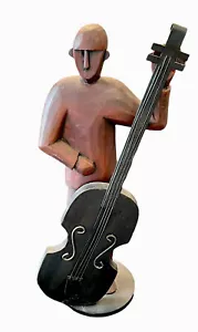 Pier 1 Imports grande statuina base violoncello musicista jazz 16" legno intagliato a mano - Foto 1 di 8