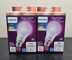 PHILIPS 472027 WIZ SMART WI-FI FULL COLOR A19 LED 60W 800 LUMEN LIGHT BULB 2PACK - Picture 1 of 6