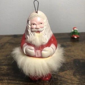 Vintage Christmas Hard Plastic Santa Claus Rattle/ Fur Red Ornament Decoration - Picture 1 of 17