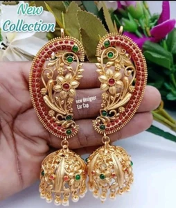 Golden Cuff Kundan Jhumka designer Heavy Earring Jhumka For Her Ethnic Wear - Picture 1 of 2