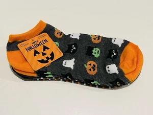 New 2 Pk Kids Halloween Socks Pumpkin Ghost Stripes Shoe Size 4-10 - Picture 1 of 3