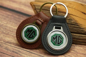 NEW RARE VINTAGE 1970's GREEN MG Leather AUTO CAR Key Chain Ring Fob NOS - Picture 1 of 6