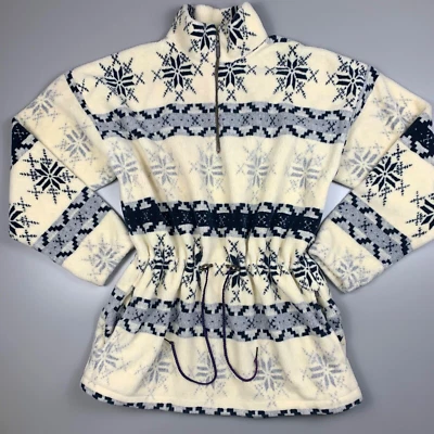 Chaqueta De Colección Alpes Para Mujer Grande 1/4 Cremallera Polar Estampado Nórdico Azul Marfil Foto 1 de 4