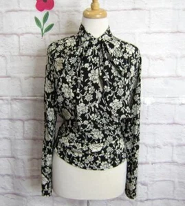Winter Kate Vintage Silk Tie Neck Black Floral Wrap Blouse Top Size XS - Picture 1 of 10