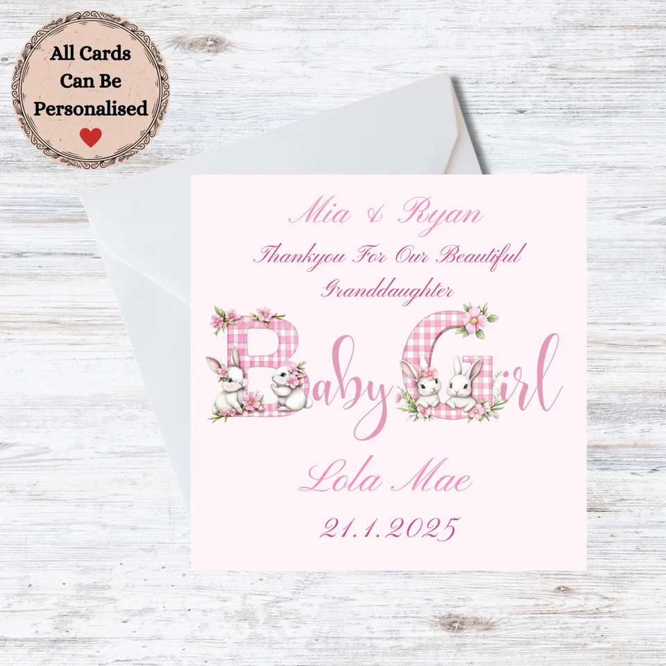 Tarjeta Personalizada Abuelo Gracias Bebé Niña Nacimiento-Nombres Personalizables y Fecha Foto 1 de 1