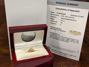0.41 Ct Square Diamond Engagement Ring EGL Certified Solid 18K Yellow Gold Size9 - Picture 1 of 8