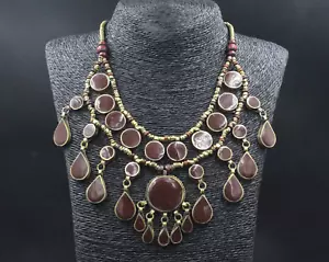 Vintage Afghan Alpaka Halskette, braune Emaille Quasten Kostüm Halskette, - Bild 1 von 10