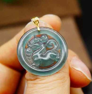 Certified Natural Grade A Icy Jadeite Mini Donut Kylin Beast 18K Gold Bail 4278 - Picture 1 of 10