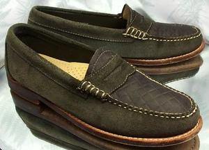 G.H. BASS WEEJUNS OLIVE GREEN SUEDE LEATHER PENNY LOAFERS SHOES WOMENS SZ 7.5 M - Picture 1 of 11