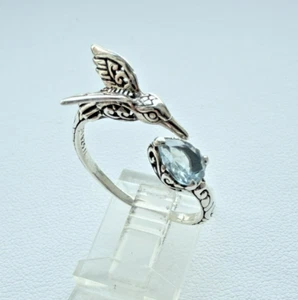 ANNIKA WITT 925 STERLING SILVER BLUE TOPAZ HUMMINGBIRD ADJUSTABLE RING SIZE 8 - Picture 1 of 10