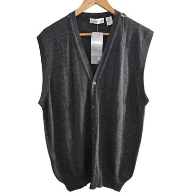 Nuevo con etiquetas Chaleco Suéter Saks Fifth Avenue 100% Lana Virgen Gris Hecho en Italia Cuello en V L Foto 1 de 4
