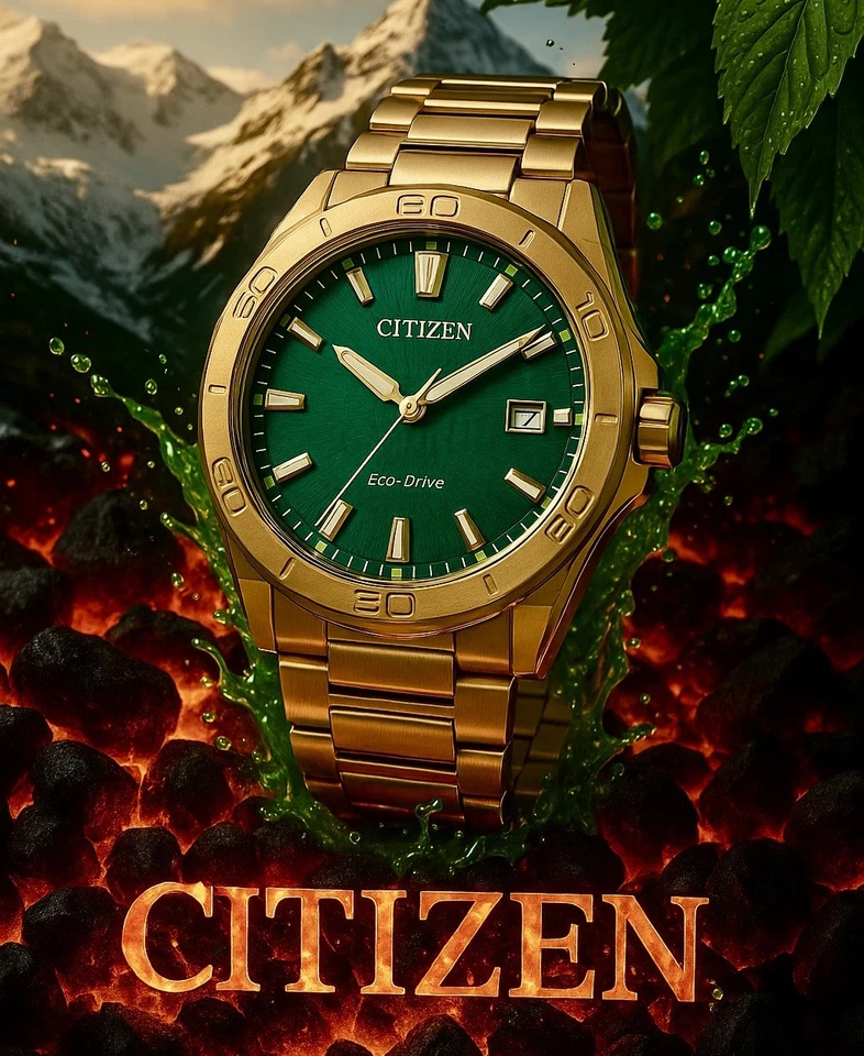 Luxury Men’s Citizen Eco-Drive Gold Watch Green Dial (BM7633-81X) - Image 1 of 4