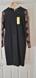 New Karen Millen black brown brown snake sleeves knit zip dress Sz L UK - Picture 1 of 11