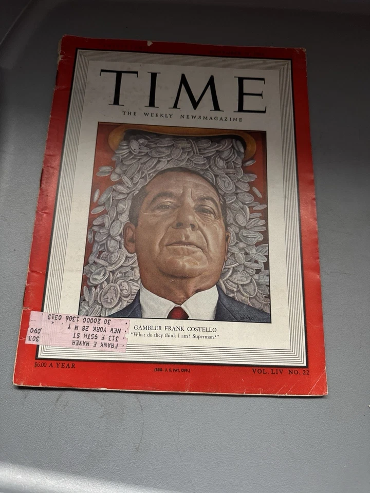 Time Magazine November 28, 1949 Gambler Frank Costello - Image 1 of 1