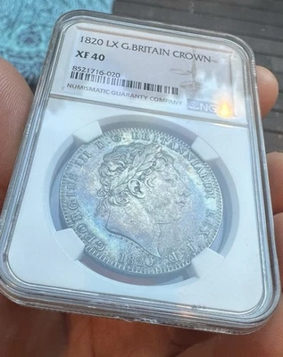 1820 George III Sterling Silver Crown NGC XF 40  Rainbow  🌈 Peripheral Toner - Image 1 of 4