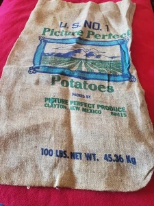 Vintage Burlap Potato Sack Picture Perfect Potatoes Clayton NM 100 lb. Size - Picture 1 of 6