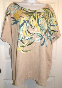 Excelente Top Manga Gorra CHICO'S Beige con Estampado Verde y Amarillo - 4 o XXL - Imagen 1 de 1