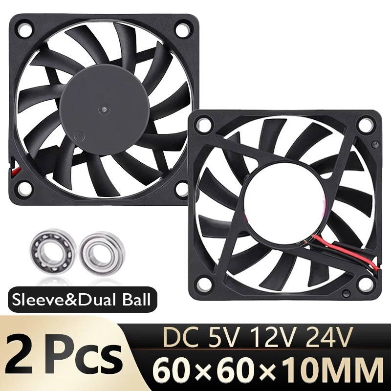 2-10x Lüfter Gehäuselüfter für PC Computer 60x60x10mm leise FAN 5V 12V 24V 2-Pin - Bild 1 von 4