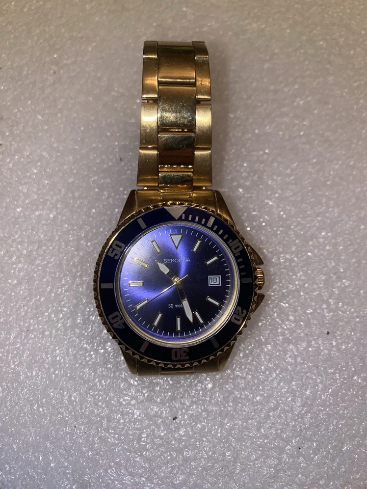 Sekonda Gents Dress Bracelet Watch 1516, New Sport Navy Blue Dial Gold Plated - Image 1 of 1