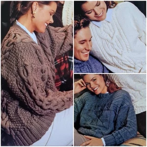 1980s Aran Celtic Knot 12 Ply Lady Man Knitting Pattern Cleckheaton 760 - Picture 1 of 5