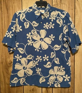 ALFRED SHAHEEN REYN SPOONER Medium Blue Hawaiian Print Full Button Shirt - Picture 1 of 3