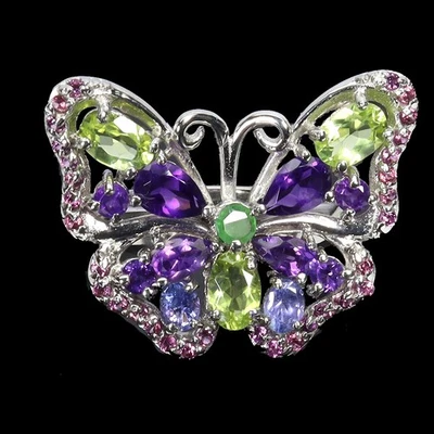 Anillo de plata de ley 925 amatista ovalada 6x4 mm piedras preciosas de tanzanita joyería tamaño 9 Foto 1 de 4