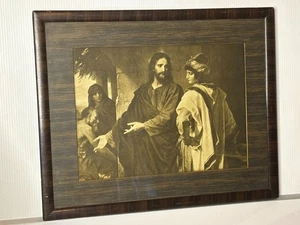 Antique 1900s Framed Christ & The Rich Youth Ruler Religious Print Hoffman 16x20 - Picture 1 of 14