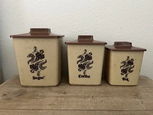 Vintage 3 Kunststoff Stapelkanister gesprenkelt braun Deckel LUSTRO-WARE? 60er-70er Jahre MCM - Bild 1 von 11