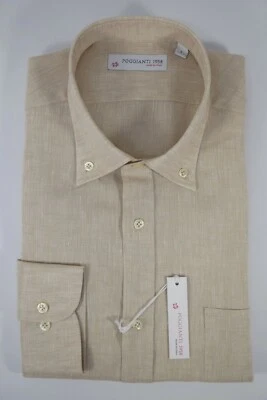 POGGIANTI 1958 camicia uomo sportiva CLASSICA estiva 100% LINO fiammato ECRU' - Immagine 1 di 4