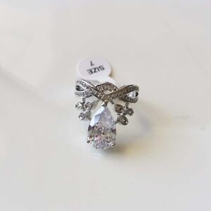 New CZ White Gold Tone Cocktail Ring Gift Fashion Women Party Jewelry Size7