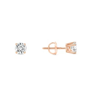 1/2 Ct Round Lab Created Grown Diamond Earrings 14K Rose Gold F/VS Basket Screw - Picture 1 of 3