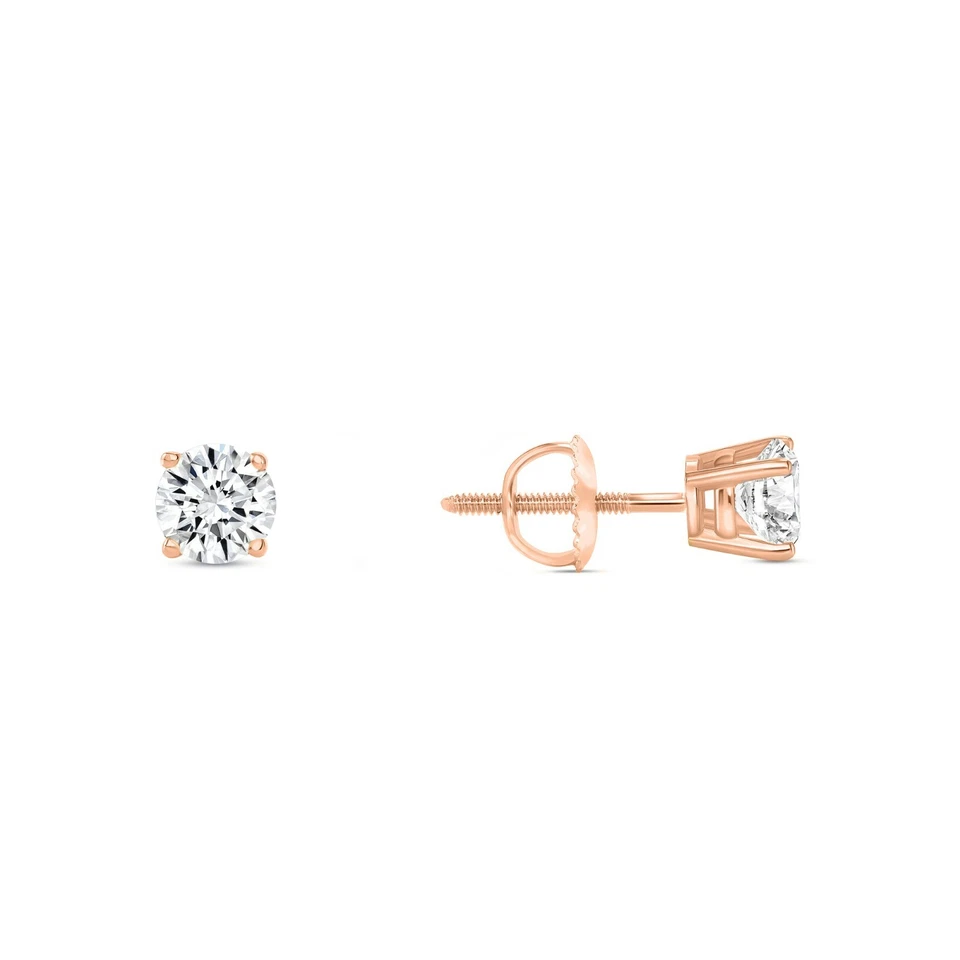 1/2 Ct Round Lab Created Grown Diamond Earrings 14K Rose Gold F/VS Basket Screw - Image 1 of 3