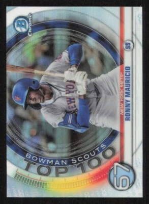 2020 Bowman Chrome RONNY MAURICIO Top 100 Baseball card NEW YORK METS - Image 1 of 2