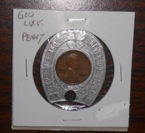 1955 D LINCOLN WHEAT CENT - ENCASED - LIBERTY BOTTLING WORKS - GOOD LUCK - Picture 1 of 7
