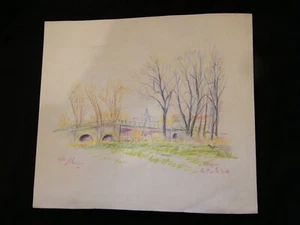 Magny Bridge Seille André Simon 1926-2014 1982 Lorrain Artist Pencil Drawing - Picture 1 of 3