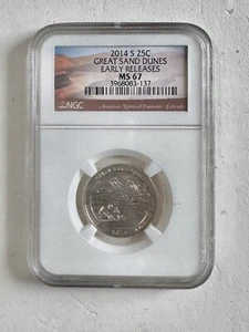 X Rare 25 Cents 2014 S Great Sand Dunes NGC Certified MS67 Quarter Early Relese - Picture 1 of 1