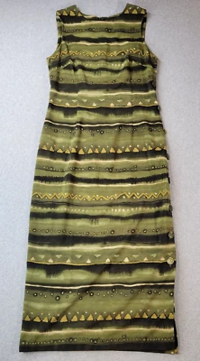 R&K Originals Maxi Dress Olive Sleeveless Geometric Stripe Side Slit Womens 10 - Image 1 of 4